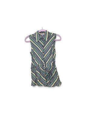 VTG MAX&Co Max Mara Italian Linen  Top US 6 Belted IT 40 Striped Sleeveless Boho